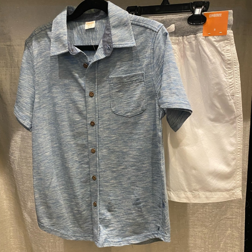 Gymboree blue collared shirt and white short set size 8 BRAND NEW